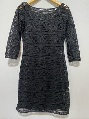 Express Black Lace/Crochet 3/4 Sleeve Dress Sz Med Punk Whimsgoth Rock